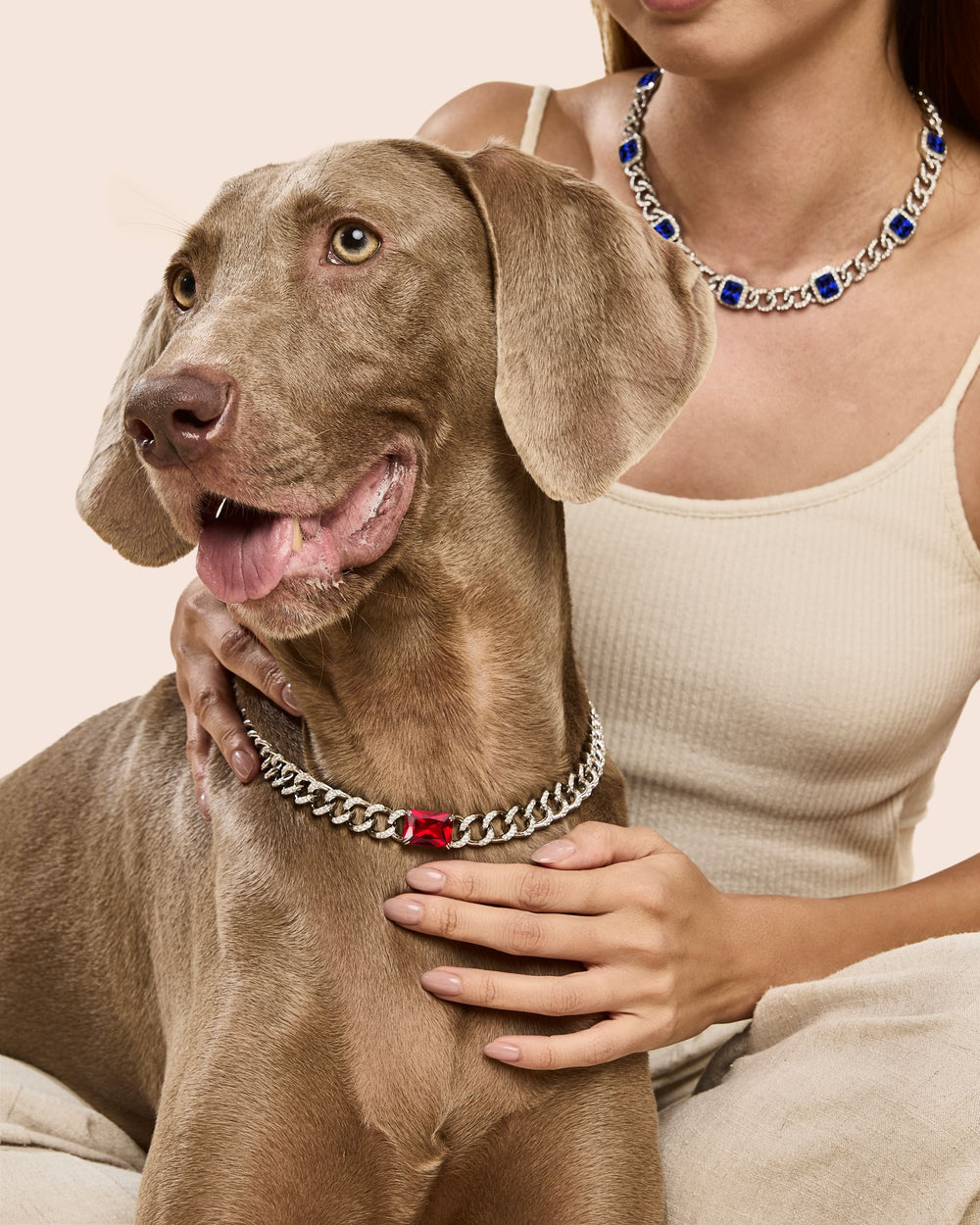 PET IT ON Cuban Chain Choker Necklace - Ruby Red - ARTĒ Madrid