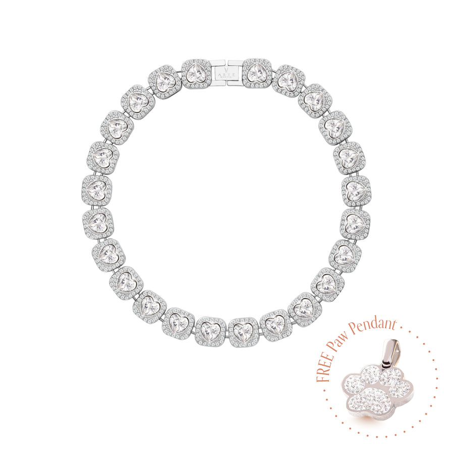 PET IT ON Heart-shaped Rivière Necklace - White - ARTĒ Madrid