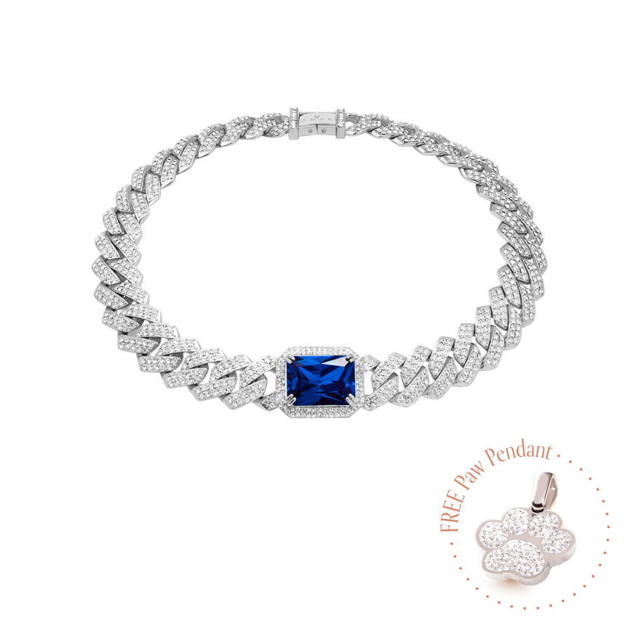 PET IT ON Angular Cuban Chain Choker Necklace - Sapphire Royal Blue - ARTĒ Madrid