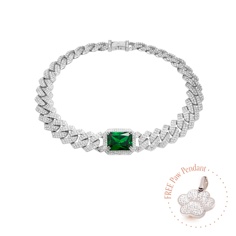 PET IT ON Angular Cuban Chain Choker Necklace - Emerald Green - ARTĒ Madrid