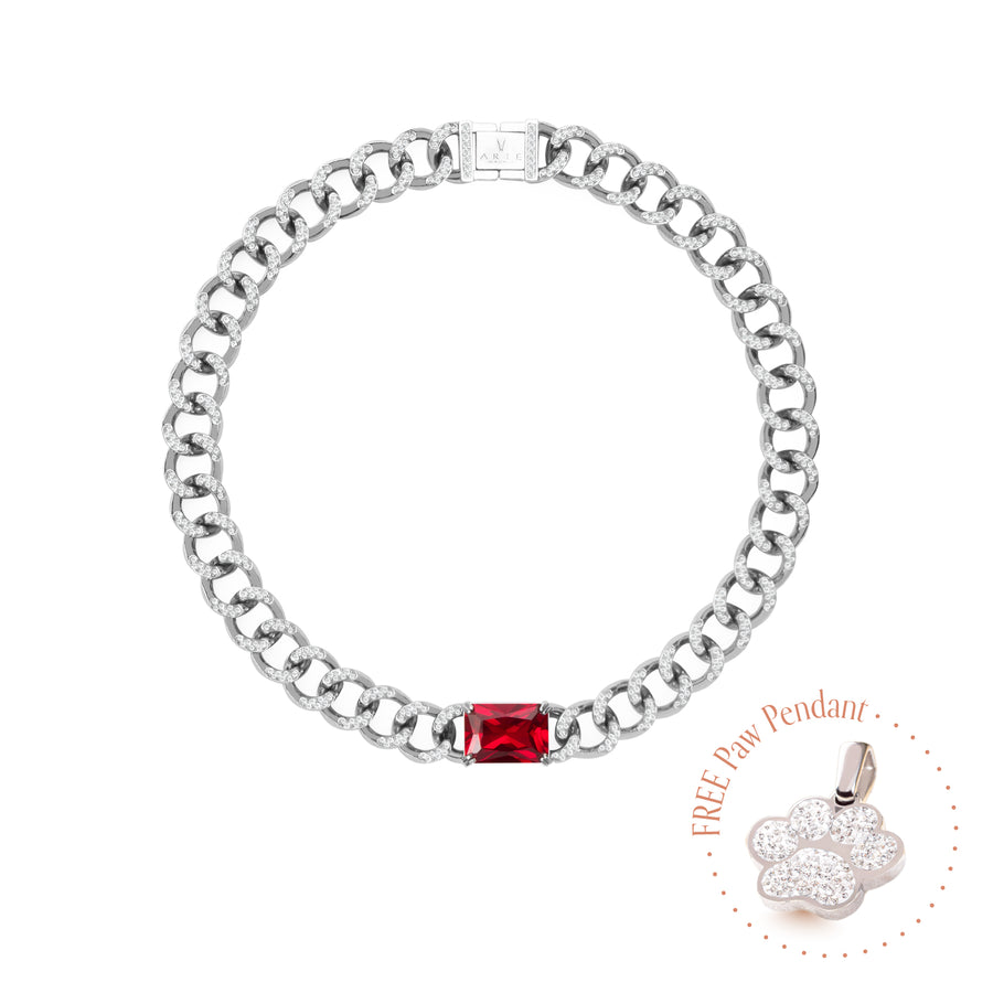 PET IT ON Cuban Chain Choker Necklace - Ruby Red - ARTĒ Madrid